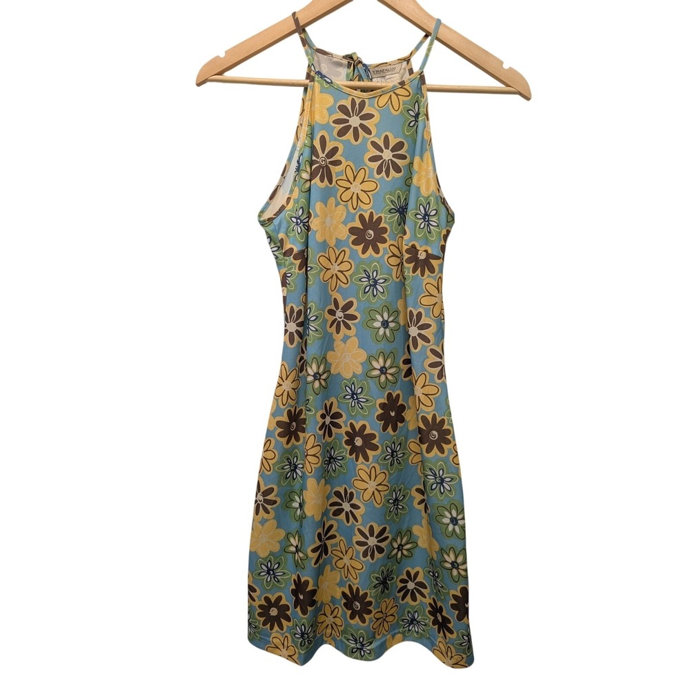 Y2K Zara Trafaluc Floral Highneck Mini Dress Retro 70s Style Daisy Print Size 6